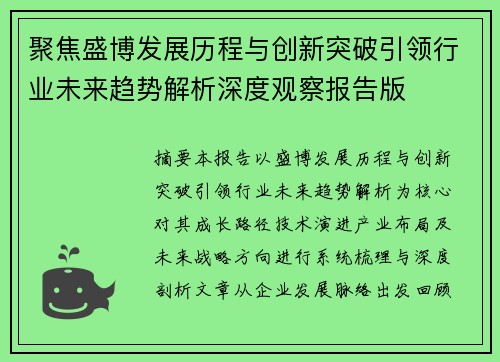 聚焦盛博发展历程与创新突破引领行业未来趋势解析深度观察报告版